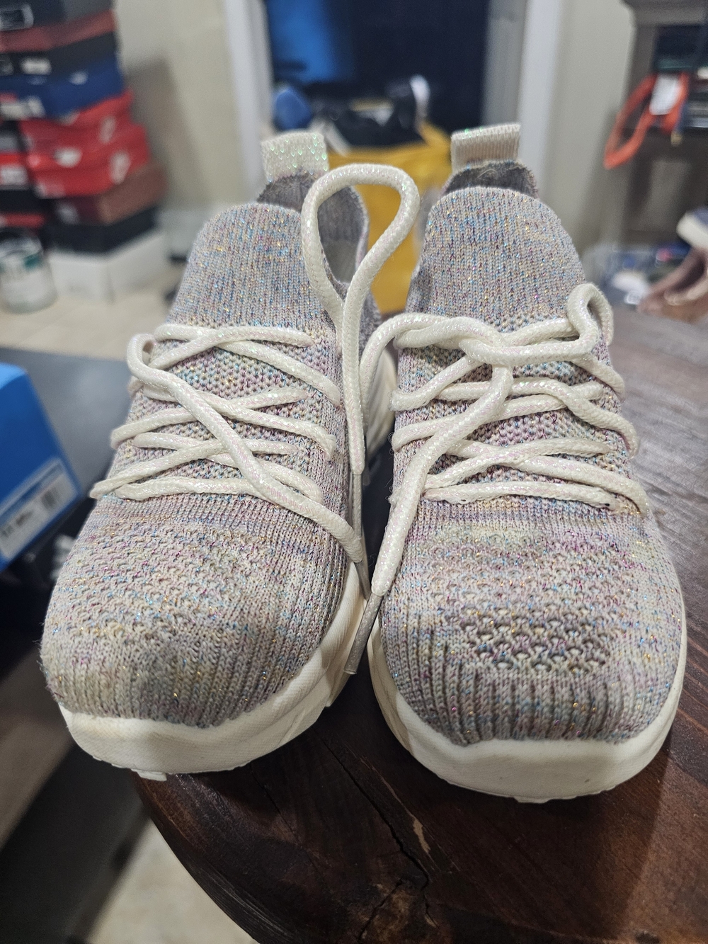 Kids Knit Lace-Up Sneakers in Multi-Cream - Picture 3 of 3
